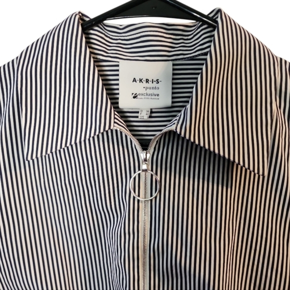 Akris Punto Exclusive Saks 5th Ave Striped Shirt Dress Silver Zipper 100% Cotton - Picture 2 of 7